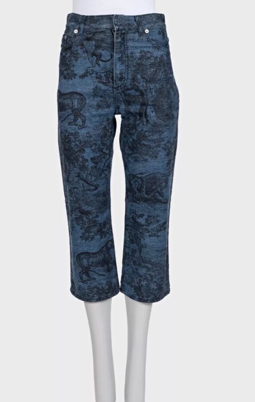 NWOT Christian Dior Blue Toile Print Denim Capri Pants 36/S
